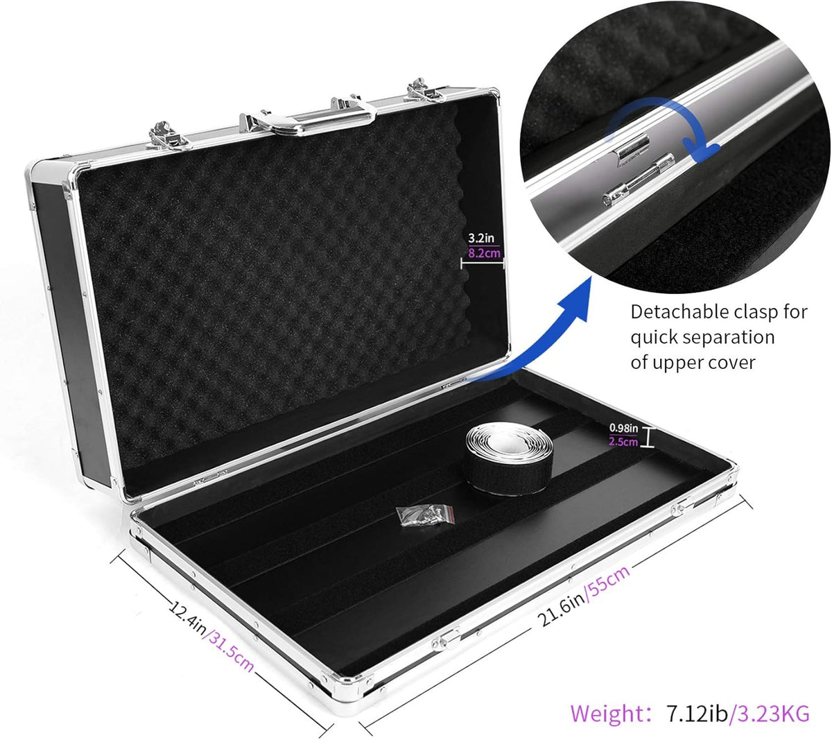 21.6x12.4x4.2in Sturdy Locking Aluminum Guitar Multi Effect Pedal Case O1456