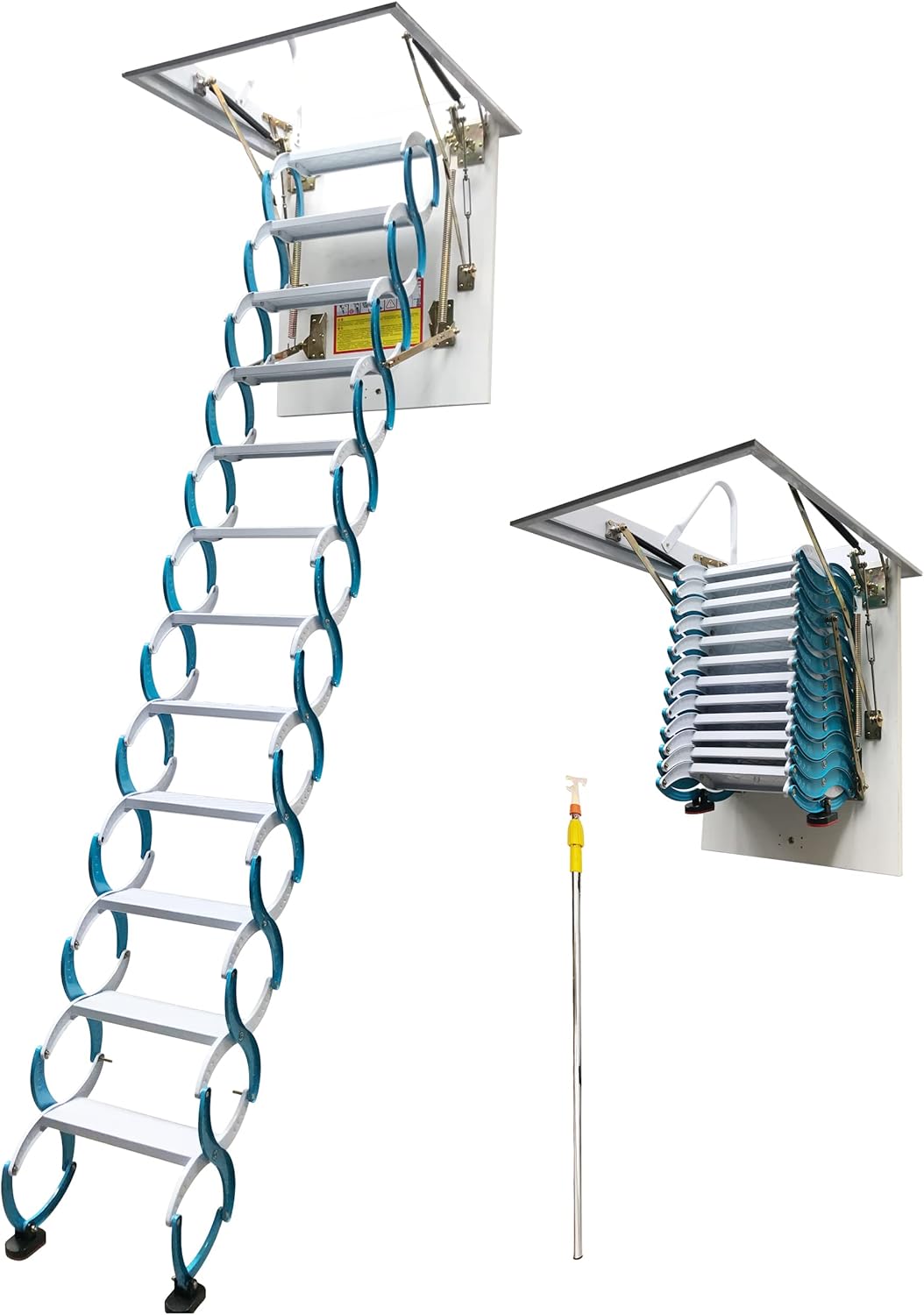 Blue Carbon Steel Folding Attic Ladder 9.8ft V568793