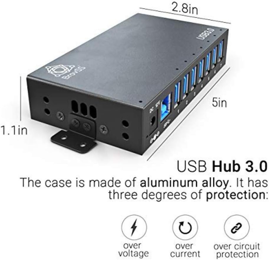 7 Port USB 3.0 Powered Hub with 12V 3A Power Adapter (Black) M722397