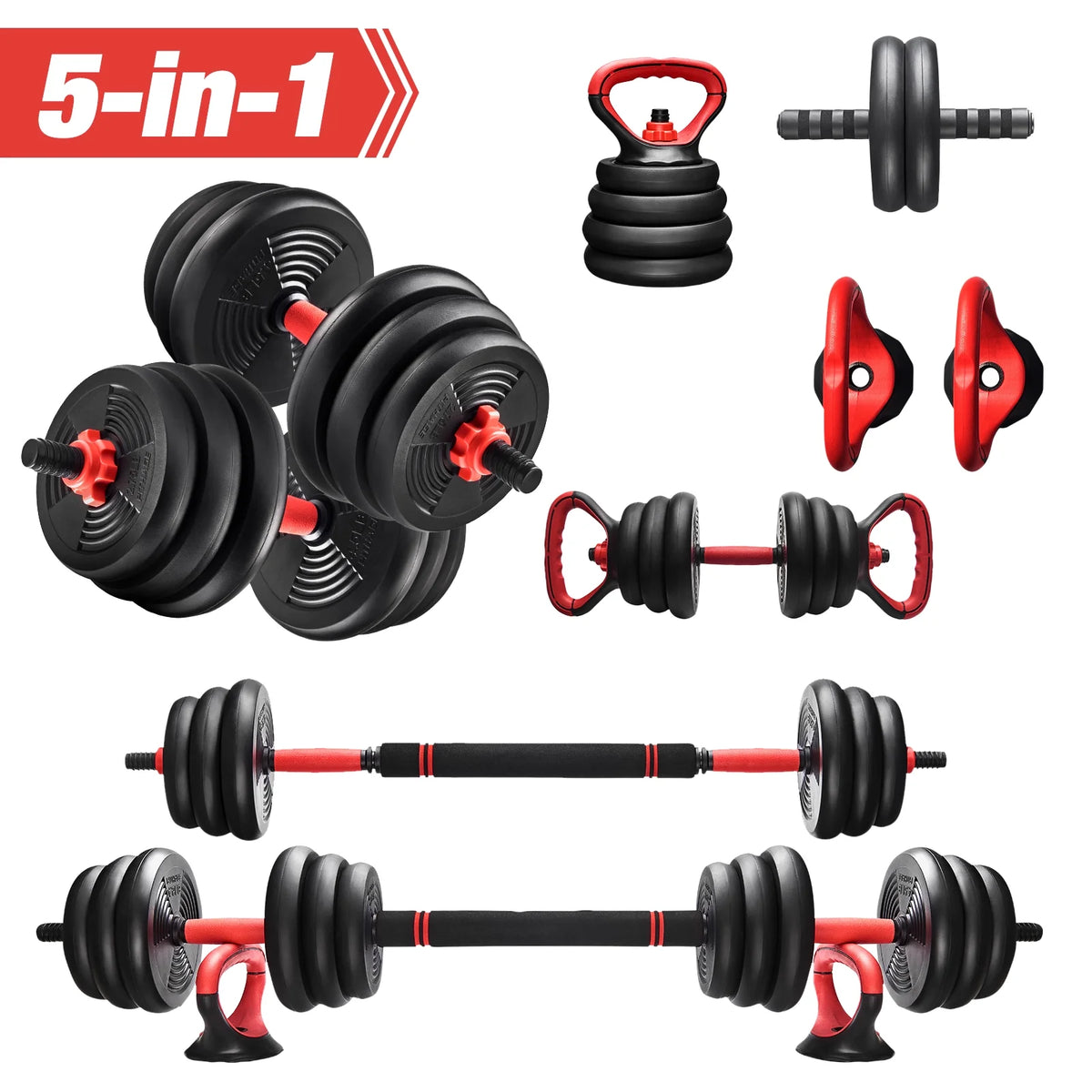 5 in 1 Adjustable Dumbbell Barbell Kettlebell Set 40LB I453767