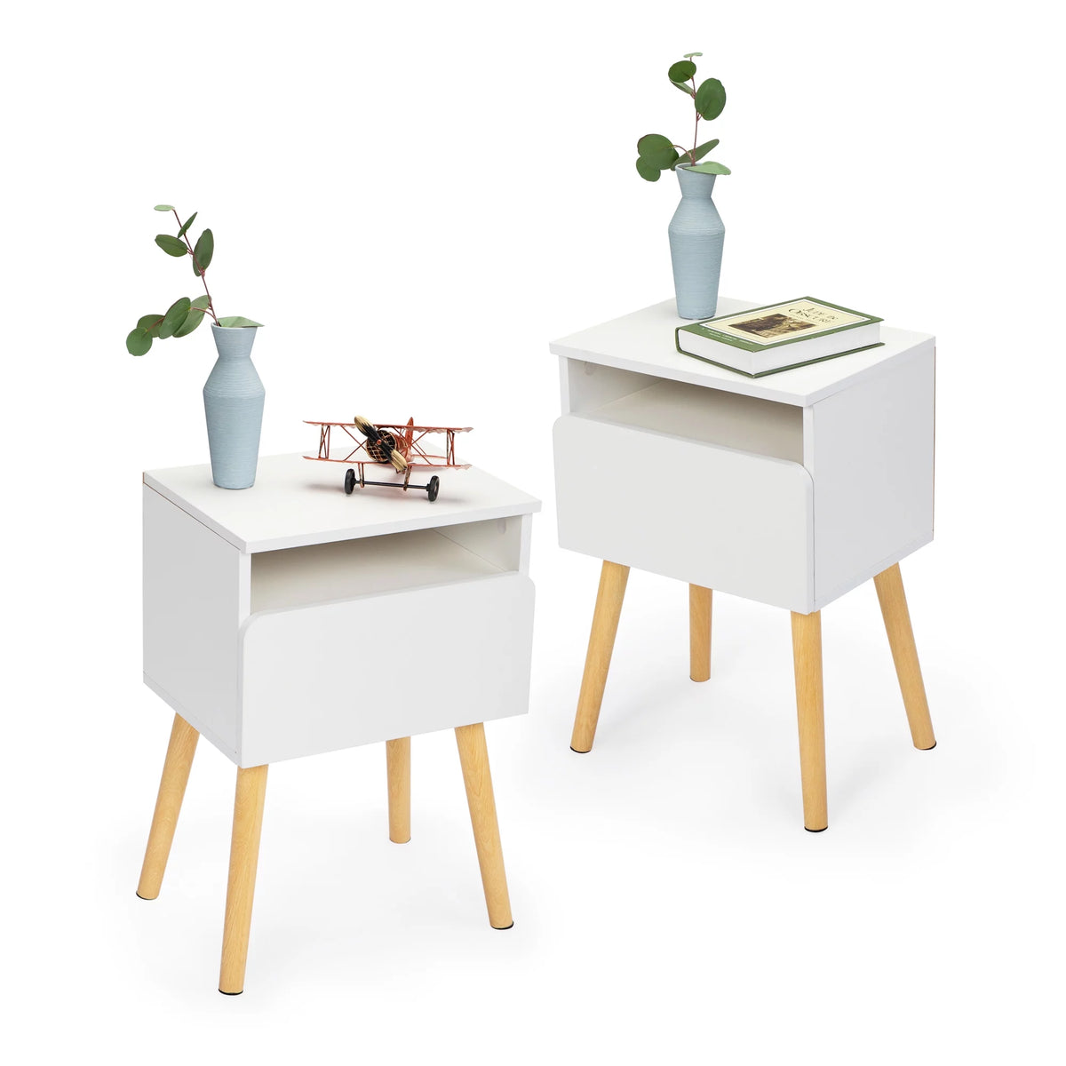 White Nightstands Set of 2 with Storage Drawer and Shelf I320