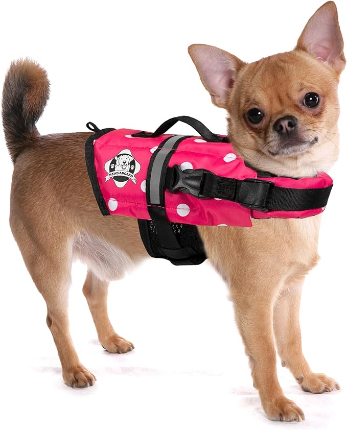 Pink & White Polka Dot Nylon Dog Life Jacket J681