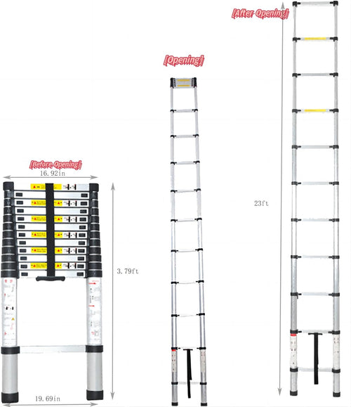 23FT Aluminum Telescoping Extension Ladder D642