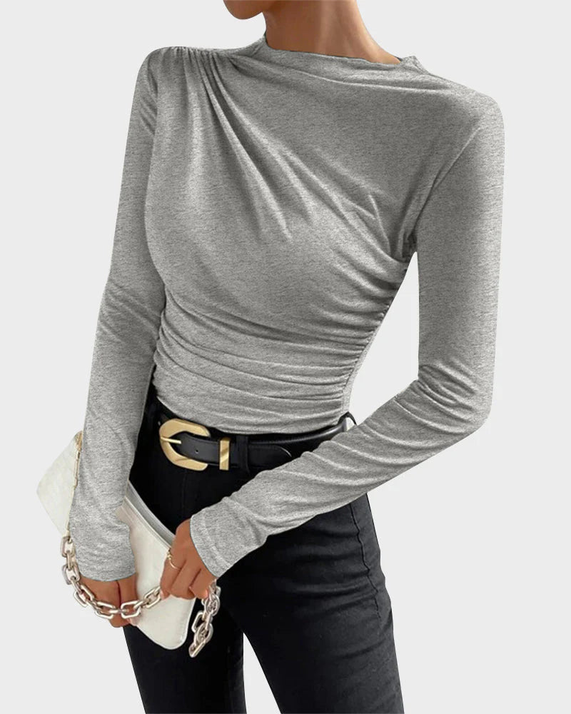 Slim Fit Ruched High-Neck T-Shirt Top S396