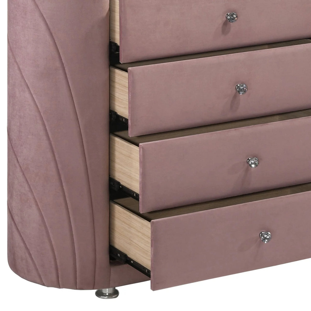 Pink 5 Drawer Velvet Upholstery Chest with Mirror X3787