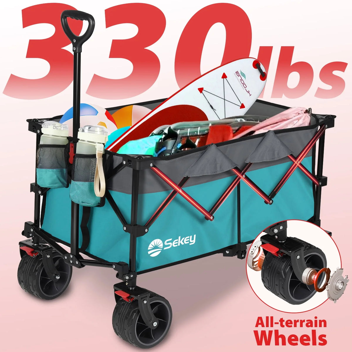 200L Heavy Duty Foldable Wagon with All-Terrain Wheels, Black T102257