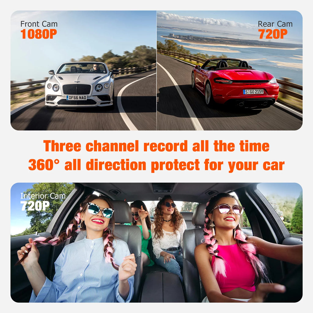 3 Channel 1080P Dash Cam with 64GB SD Card T432