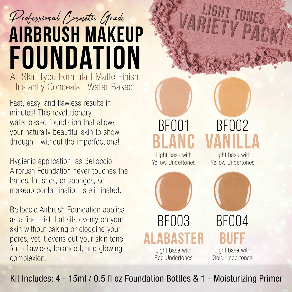 Airbrush Makeup Foundation Set Light Shade Face Cosmetic Kit M152517