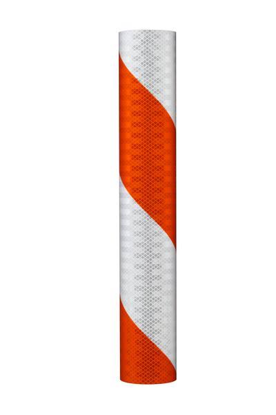 Orange/White Reflective Barricade Sheeting, 4 in Stripe/Right, 8 in x 100 yd P6325