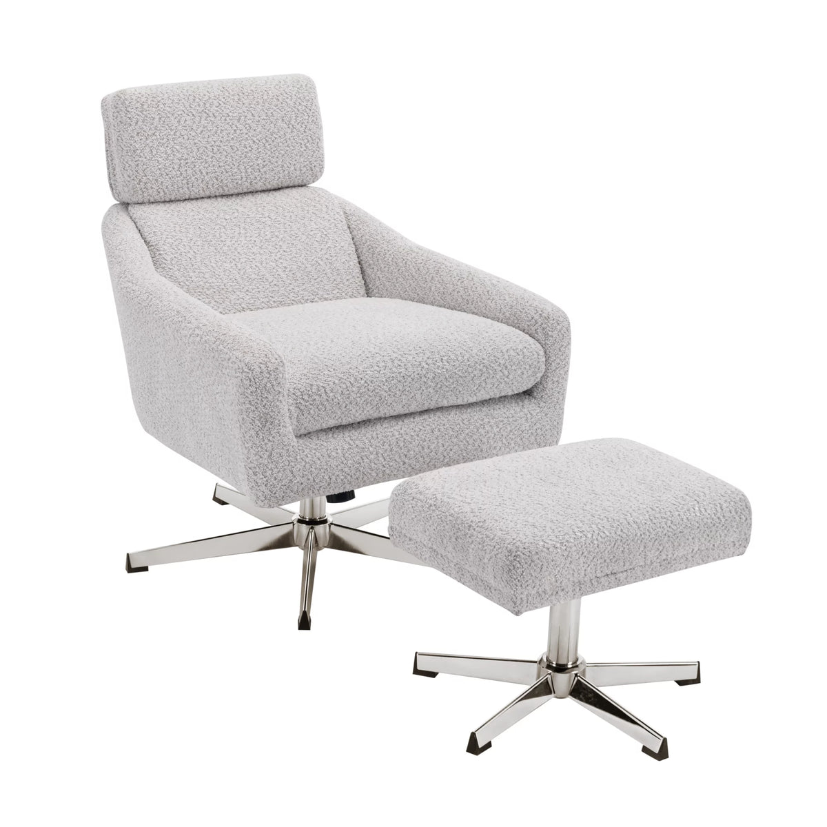 Beige Linen Swivel Armchair with Ottoman H758