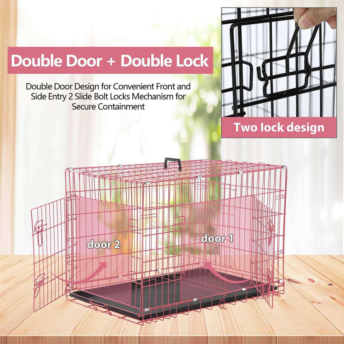 Folding Dog Cage Double Door O96968