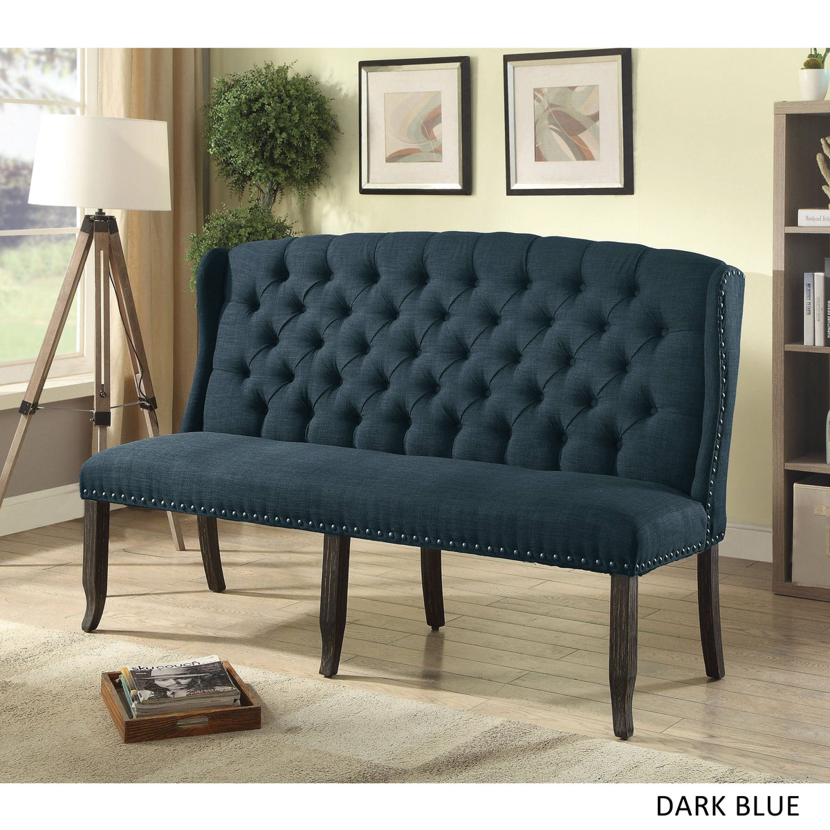 Dark Blue Linen Upholstered Loveseat B42328