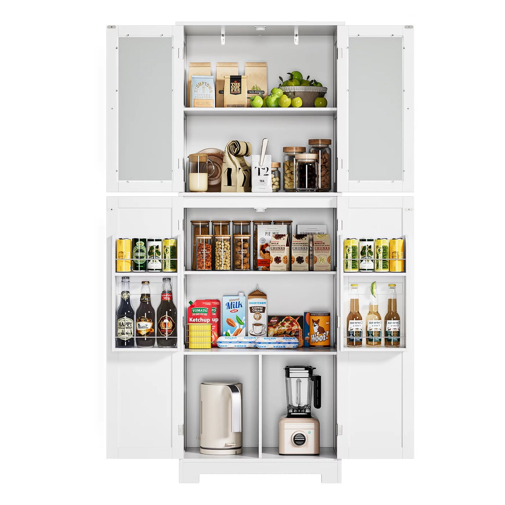 White Frosted Glass Kitchen Pantry Cabinet D9948