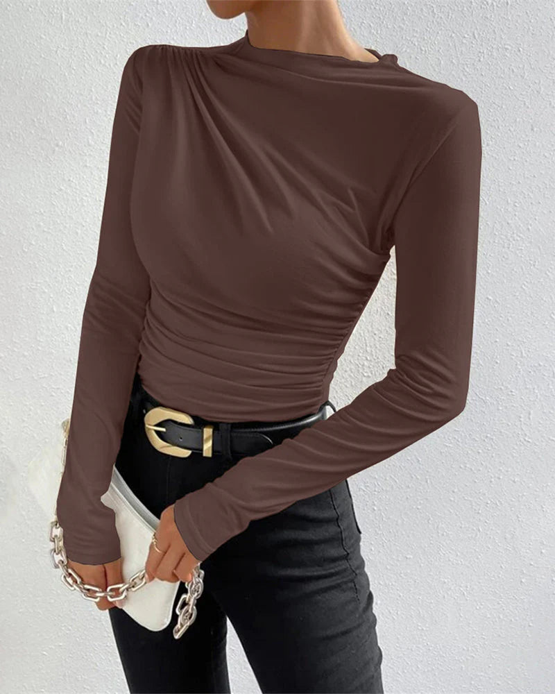 Slim Fit Ruched High-Neck T-Shirt Top S396