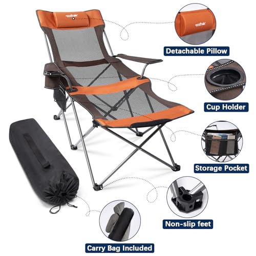 6 Legged Reclining Camping Chair with Foot Rest and Carry Bag Grey K184