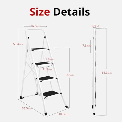 Folding Step Stool with Anti-Slip Pedal, 330 lbs Capacity, White T40330