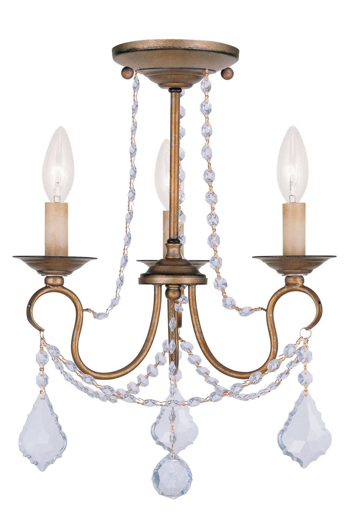 Antique Gold Leaf 3 Light Convertible Chain Hang/Ceiling Mount V467