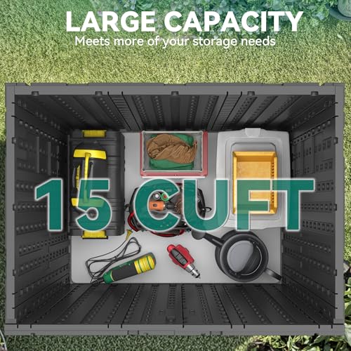 Outdoor Storage Cabinet with 2 Shelves, Waterproof Resin Lockable 15 cu. ft. Storage Shed, Dark Gray D531