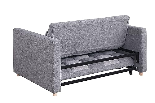 Brown Teddy Fabric Pull Out Sleeper Sofa with Adjustable Backrest and Pillows E603