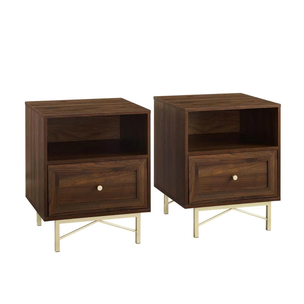 Dark Walnut 1-Drawer Wood End Tables Set of 2 E94665