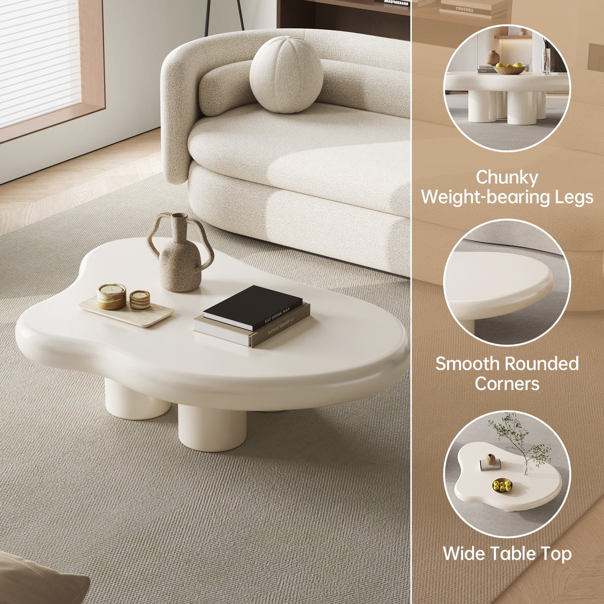 Cream White Coffee Table with 4 Legs X50679