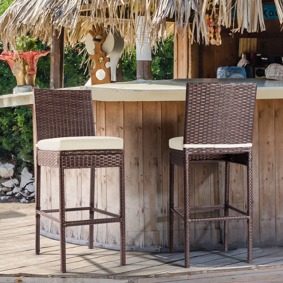 Brown Wicker Counter Height Bar Stools Set of 2 C188949