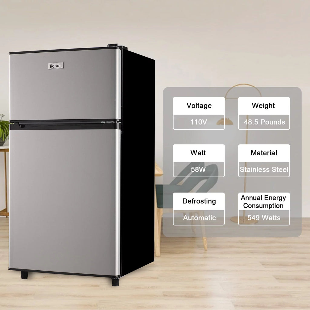 3.2 Cubic Feet Retro Dual Door Mini Fridge with Freezer I941606