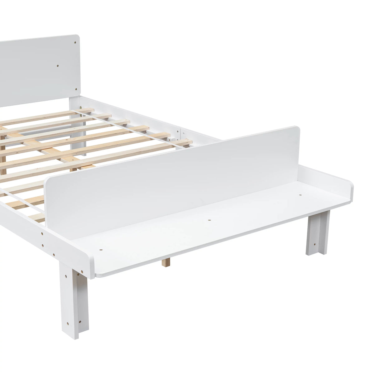White Wood Platform Bed Frame with Headboard and Footboard Bench O391