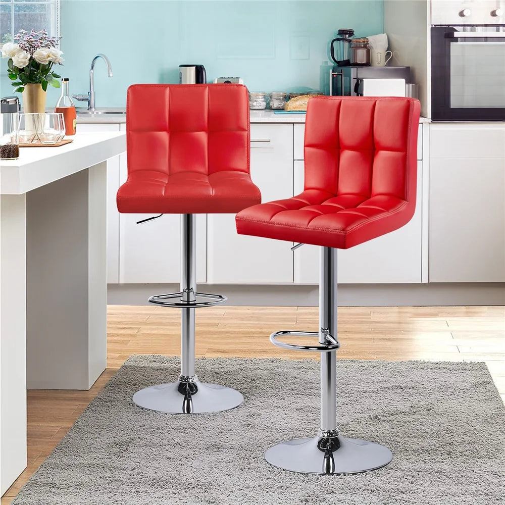 Red Faux Leather Adjustable Swivel Counter Bar Stools, Set of Two Y100