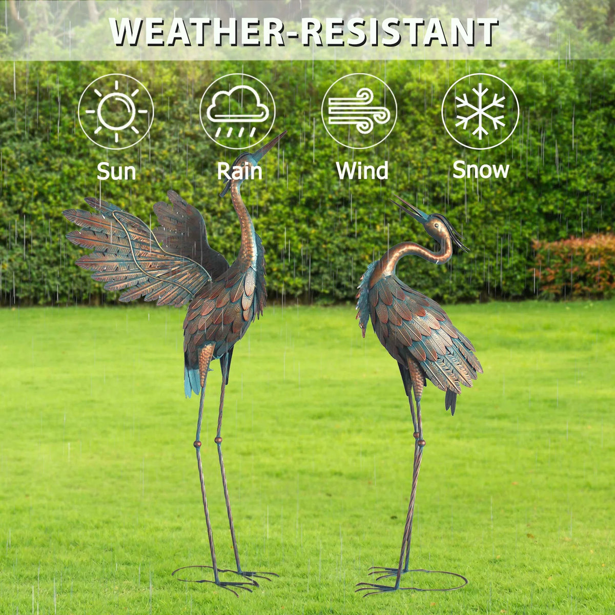 Metal Heron Garden Statues Set of 2 P23322