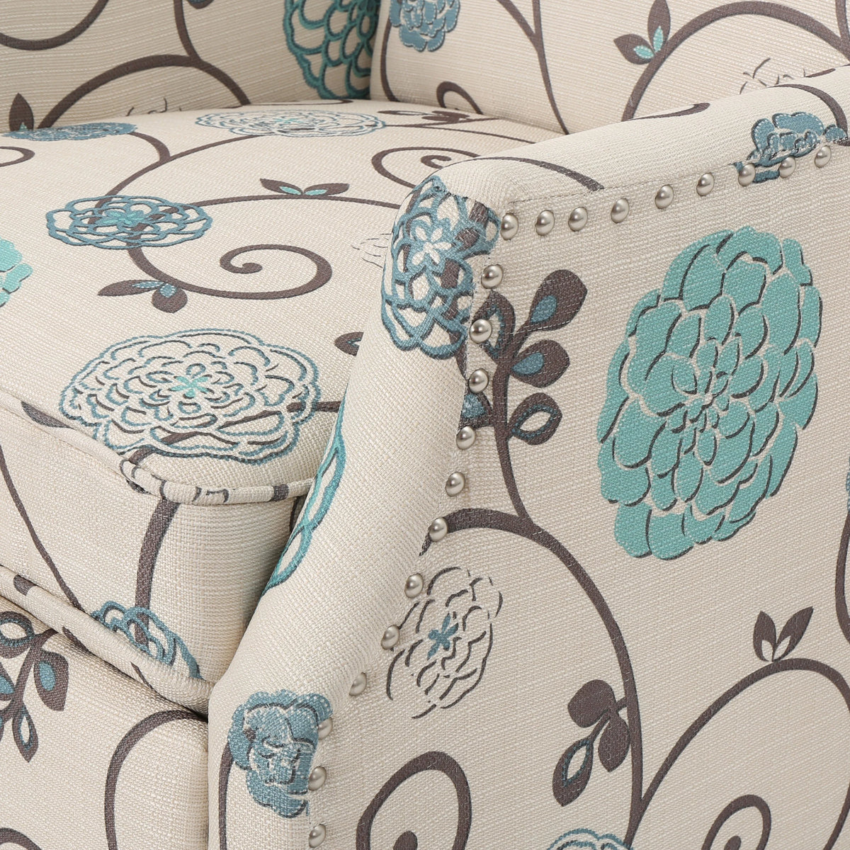 White and Blue Fabric Wing Back Recliner V359