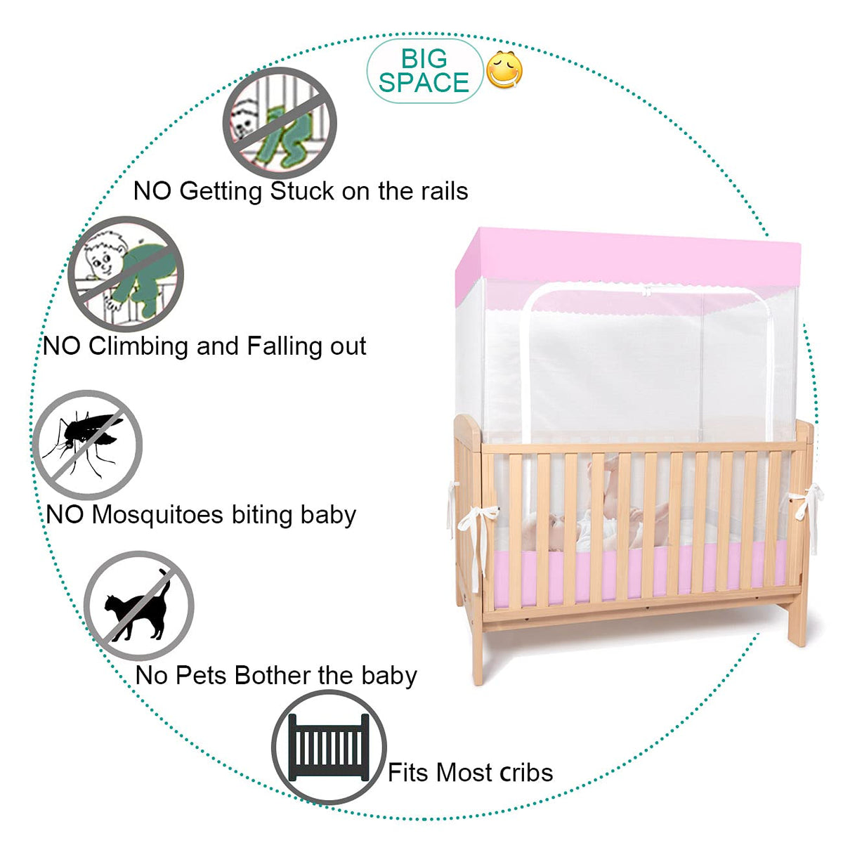 Pink See Through Mesh Crib Tent Z3776