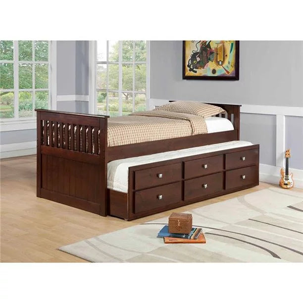 Twin Dark Cappuccino Trundle Bed with Storage J4868