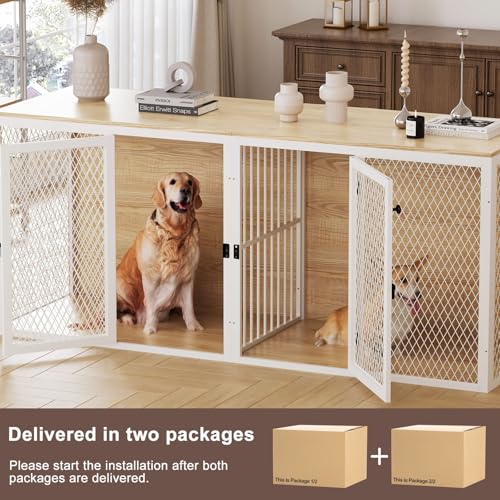 Double Dog Kennel Furniture with Divider and Double Doors V5305