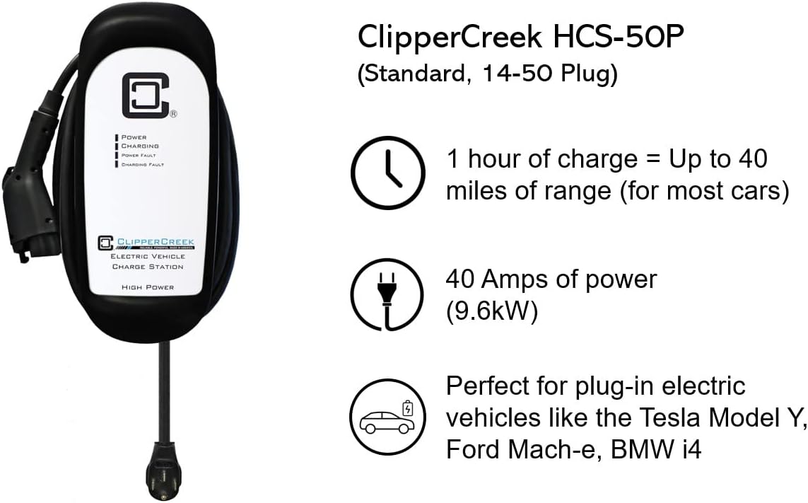 EV Charging Station, Level 2, NEMA 14-50, 40A, 25 ft Charging Cable C916530
