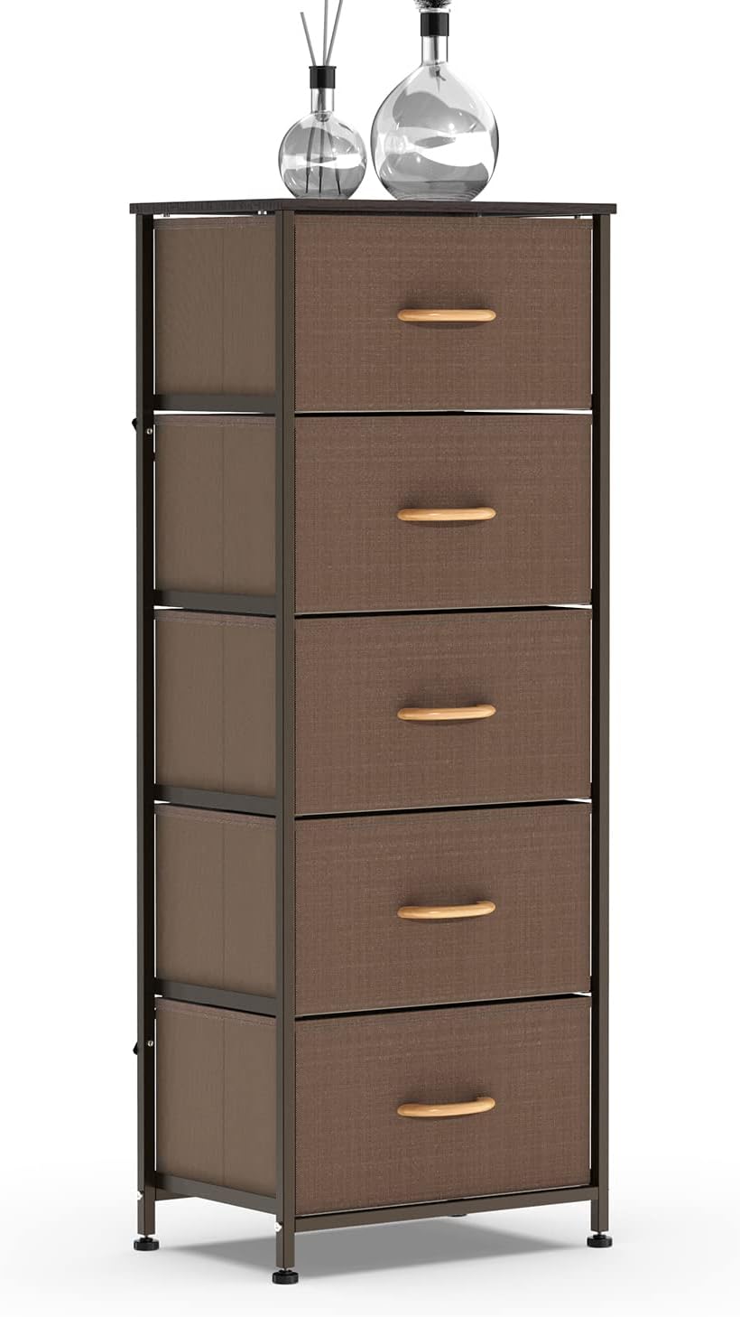 Dark Gray 5 Drawer Fabric Dresser Tower F932