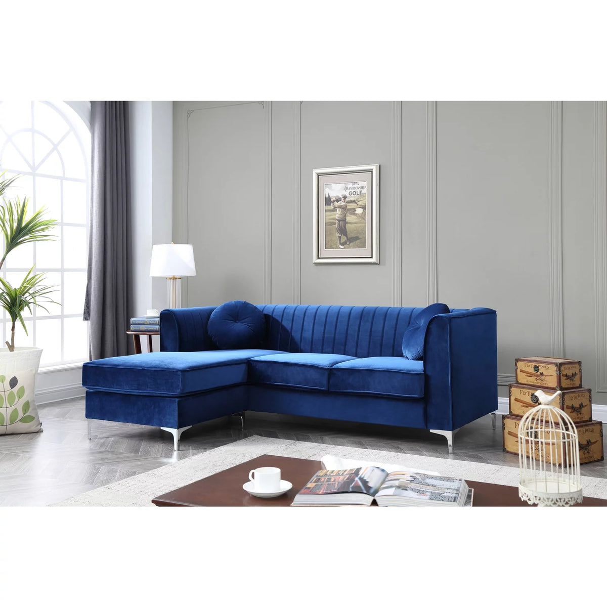 Navy Blue Sofa Chaise C3993