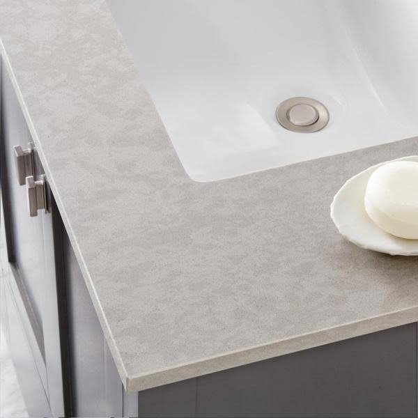 Engineered Marble Vanity Top with White Double Trough Sink S91330
