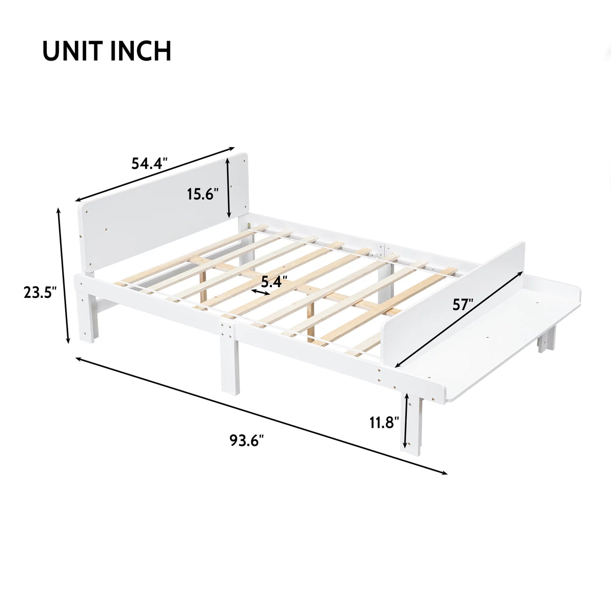White Wood Platform Bed Frame with Headboard and Footboard Bench O391