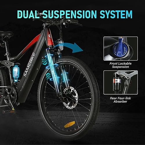 Electric Bike 750W 28MPH Full Suspension 26 inch Ebike 48V 14Ah Battery 7 Speed Electric Bicycle with LCD Color Display F2592