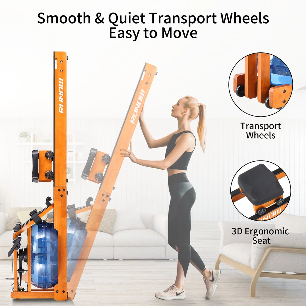 Water Rowing Machine with LCD Monitor 350 LB Wooden V62885