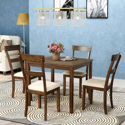 5-Piece Dining Set American Walnut/Beige E209825