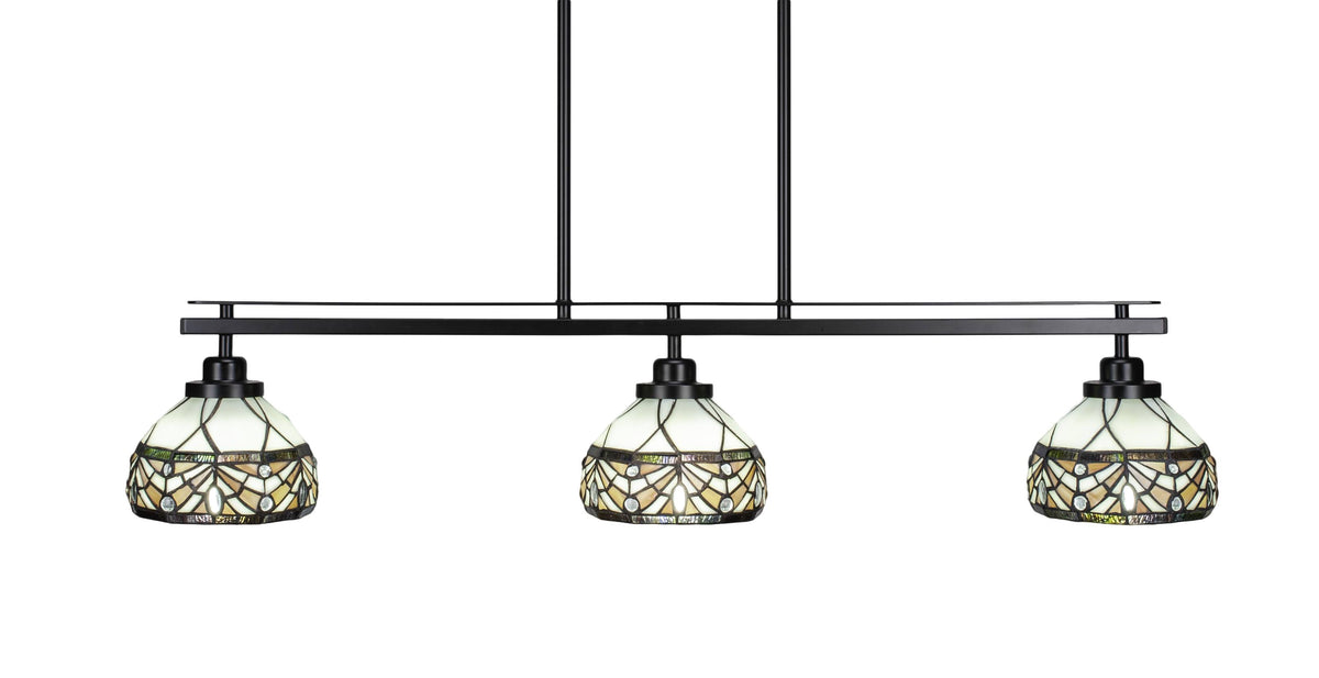 3 Island Light in Matte Black Finish with 7 Art Glass T4946