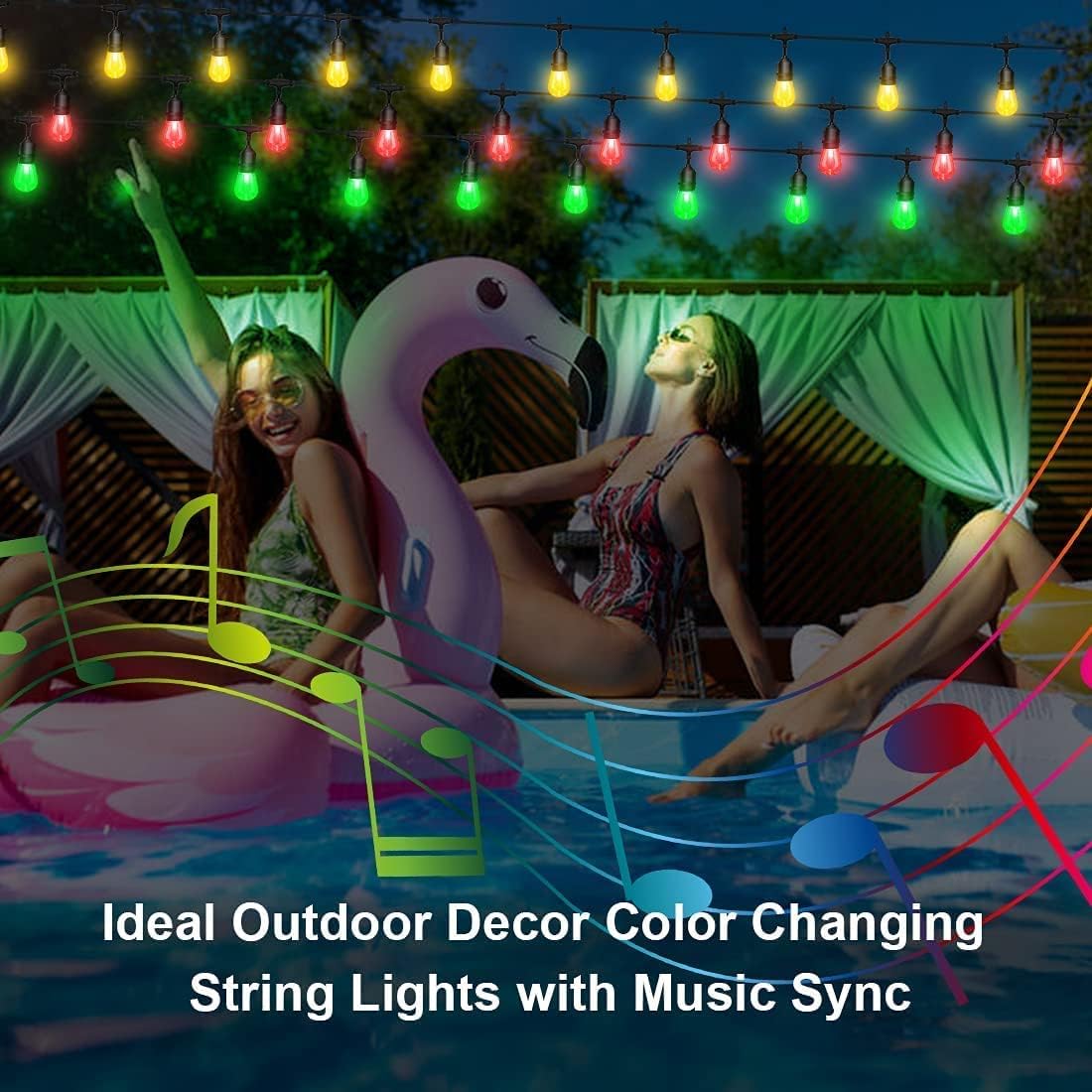96ft Multi Color Outdoor RGB LED String Light, Shatterproof E26 Bulb, 2-Pack G7419