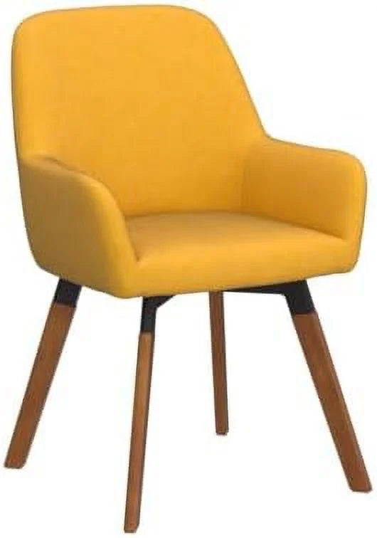 Yellow Linen Fabric Swivel Accent Chair with Solid Wood Legs F7583
