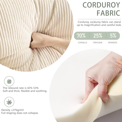 Corduroy Single Sofa Chair with Side Pocket Oversized Armchair (Beige) K108