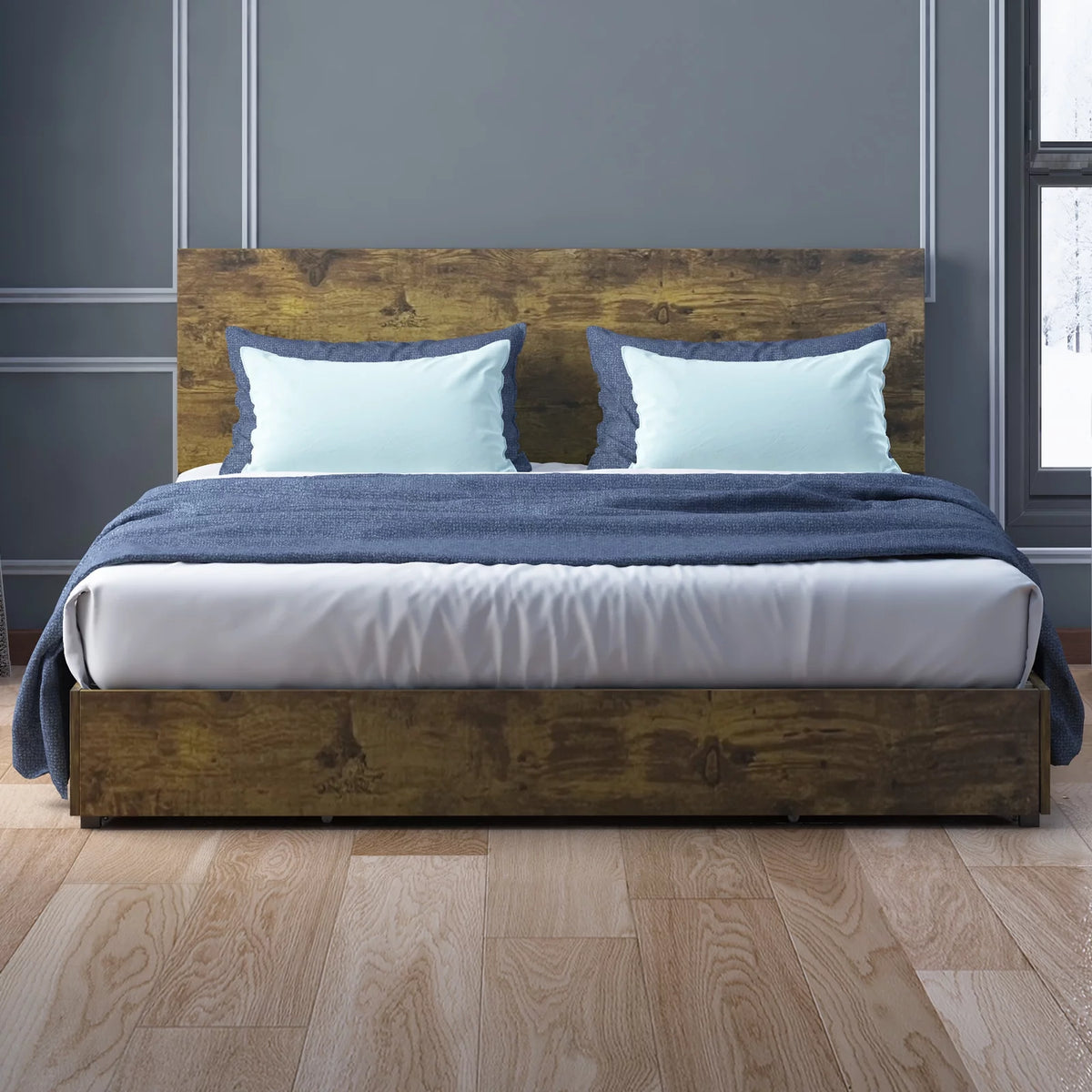 King Size Wooden Headboard Storage Bed Frame M35775