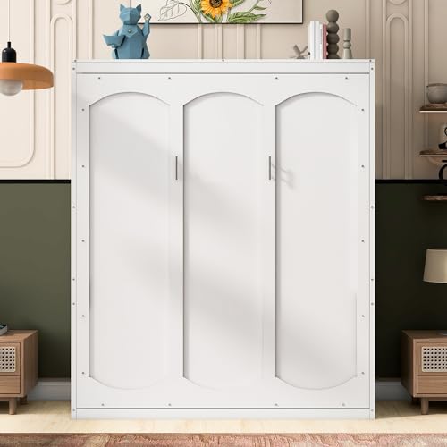 Queen Size Wood Murphy Bed with Shelves, Grey S392