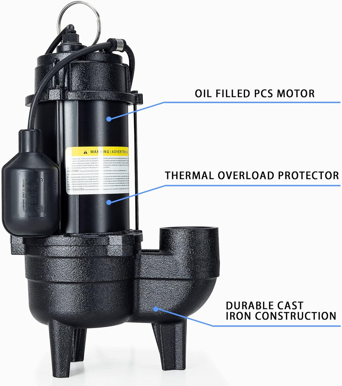 Cast iron submersible sewage pump with tether float switch B46498