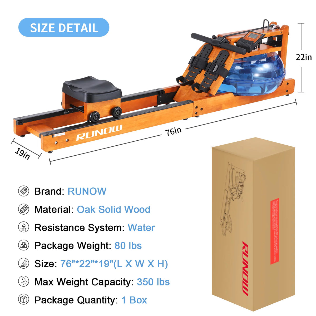 Water Rowing Machine with LCD Monitor 350 LB Wooden V62885